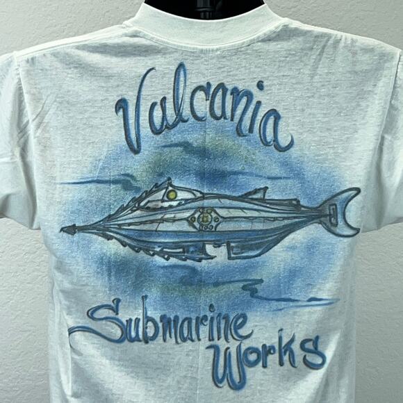Vintage 80s Captain Nemo Submarine T Shirt Vulcania Disneyland USA White S Small - Picture 7 of 10